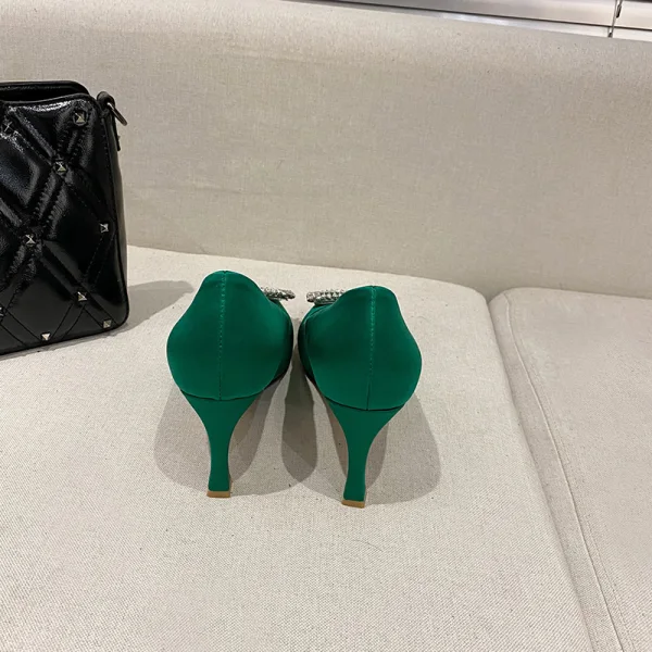 Vintage / Retro Green Silk Satin Prom Rhinestone Pumps 2021 7 cm Stiletto Heels Square Toe High Heels