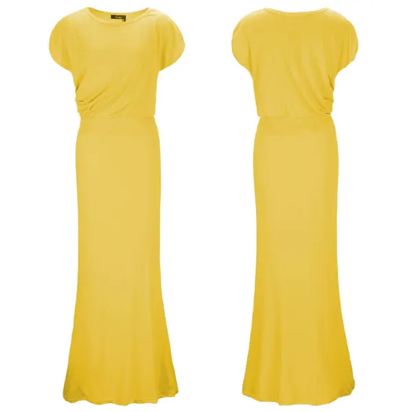 Modest / Simple Yellow Casual Maxi Dresses 2018 Trumpet / Mermaid Scoop Neck Short Sleeve Floor-Length / Long Womens Clothing