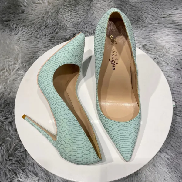 Schöne Lindgrün Cocktail Schlangenhautmuster Pumps 2021 12 cm Stilettos Spitzschuh Hochhackige