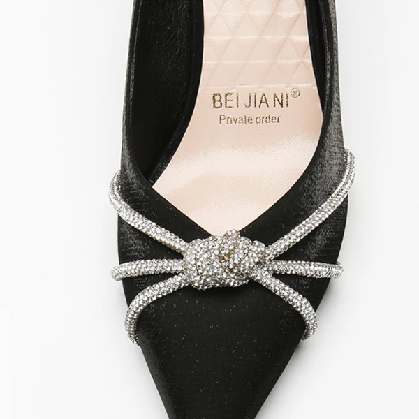Sexy Black Cocktail Party Rhinestone Pumps 2021 Satin 6 cm Stiletto Heels High Heels Pointed Toe Pumps