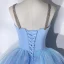 Illusion Sky Blue Cinderella Prom Dresses 2021 Ball Gown Rhinestone Spaghetti Straps Sleeveless Backless Floor-Length / Long Prom Formal Dresses
