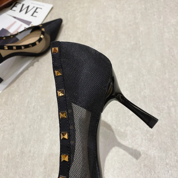 Fashion Rivet Black See-through Evening Party Pumps 2021 7 cm Stiletto Heels Pointed Toe High Heels Pumps