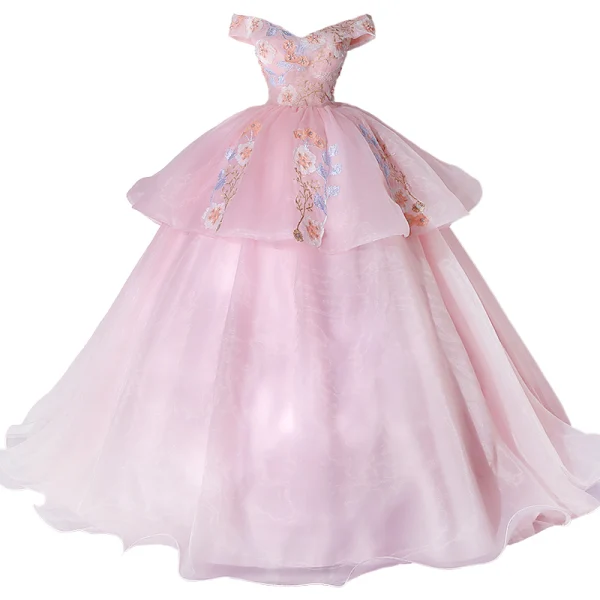 Elegant Candy Pink Prom Dresses 2021 Ball Gown Off-The-Shoulder Beading Pearl Rhinestone Lace Flower Sleeveless Backless Floor-Length / Long Prom Formal Dresses