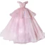 Elegant Candy Pink Prom Dresses 2021 Ball Gown Off-The-Shoulder Beading Pearl Rhinestone Lace Flower Sleeveless Backless Floor-Length / Long Prom Formal Dresses