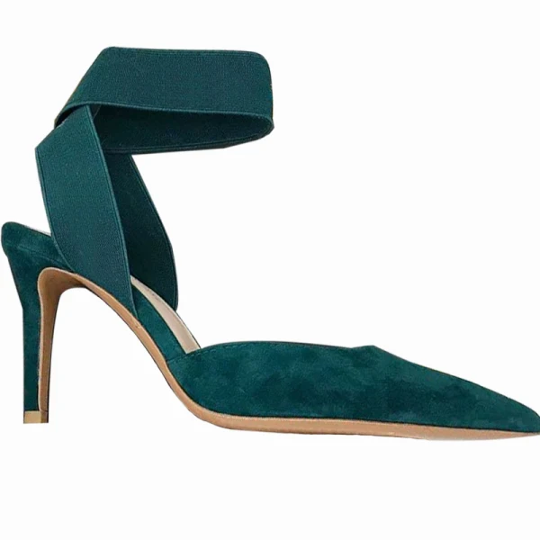 Chic / Belle Vert Foncé Vêtement de rue Daim Sandales Femme 2021 Bride Cheville 8 cm Talons Aiguilles À Bout Pointu Talons Hauts Sandales