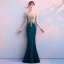 Elegant Dark Green Evening Dresses  2018 Trumpet / Mermaid Lace Beading Off-The-Shoulder Backless Short Sleeve Floor-Length / Long Formal Dresses