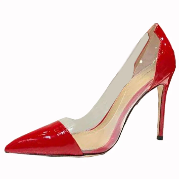 Schöne Transparent Rot Cocktail Pumps 2021 8 cm Stilettos Hochhackige Spitzschuh Pumps