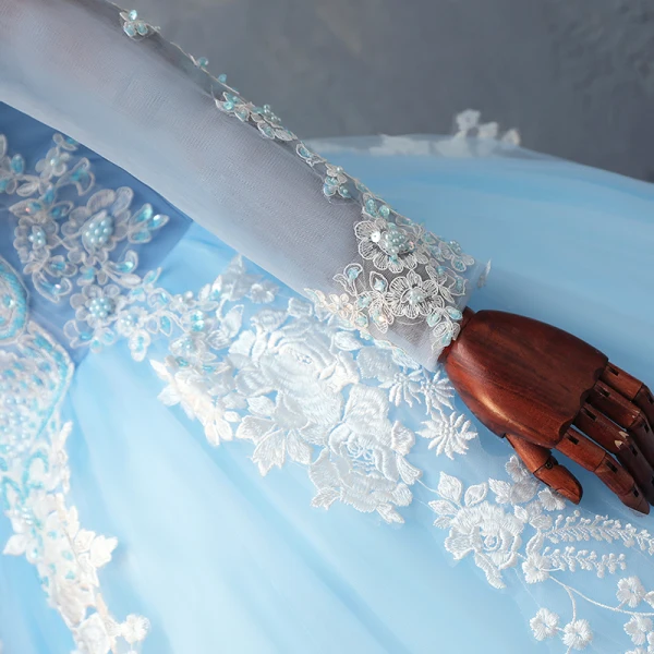 Chic / Beautiful Pool Blue Quinceañera Prom Dresses 2018 Ball Gown Lace Appliques Beading High Neck Backless Long Sleeve Floor-Length / Long Formal Dresses