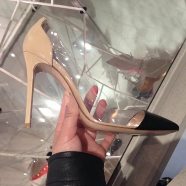 Sexy Transparent Weiß Abend Pumps 10 cm Stilettos 2021 Spitzschuh Pumps Hochhackige