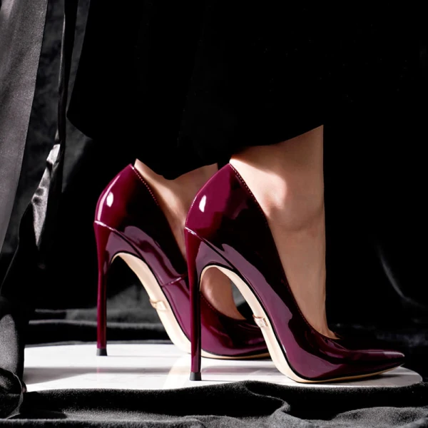 Mode Burgunderrot Abend Lackleder Pumps 2021 10 cm Stilettos Spitzschuh Pumps Hochhackige