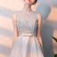 Chic / Belle Argenté Robe De Cocktail 2018 Princesse Perlage Paillettes Noeud Encolure Dégagée Sans Manches Asymétrique Robe De Ceremonie
