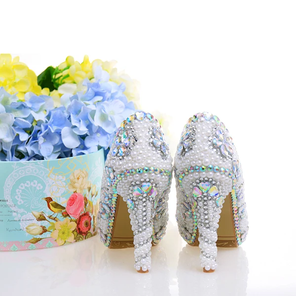Fashion White Pearl Rhinestone Wedding Shoes 2021 Leather 14 cm Stiletto Heels High Heels Pointed Toe Wedding Pumps