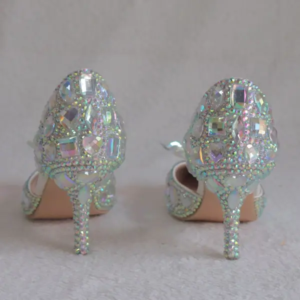 Unika Silver Brudskor 2018 Kristall Rhinestone 7 cm Stilettklackar Spetsiga Bröllop Högklackade