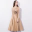 Chic / Beautiful Champagne Homecoming Graduation Dresses 2018 A-Line / Princess Sequins Scoop Neck Sleeveless Knee-Length Formal Dresses
