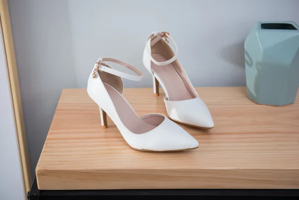 Schlicht Weiß Büro Damenschuhe 2018 Knöchelriemen 8 cm Stilettos Spitzschuh Hochhackige