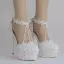 Modern / Fashion White Wedding Shoes 2018 Lace Flower Pearl Rhinestone Ankle Strap T-Strap 11 cm Stiletto Heels Round Toe Wedding High Heels