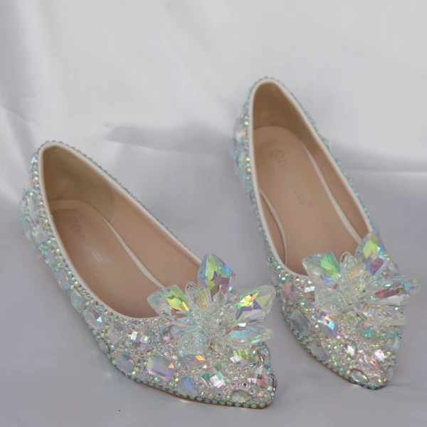 Glittrande Silver Brudskor 2018 Kristall Rhinestone Spetsiga Platt