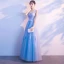 Chic / Beautiful Sky Blue Evening Dresses  2018 A-Line / Princess Appliques Shoulders Backless Sleeveless Floor-Length / Long Formal Dresses