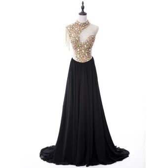 Scintillantes Robe De Soirée 2017 Sans Manches Perlage Cristal Paillettes Chiffon Faux Diamant Gland Robe De Ceremonie Train De Balayage