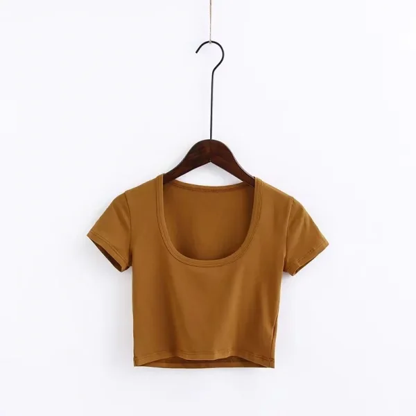 Sexy Summer Street Wear Army Green Tight  T-Shirts 2021 Scoop Neck Short Sleeve Women's Tops