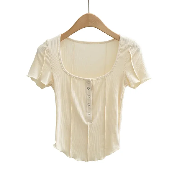 Sexy Summer Sky Blue Street Wear Tight T-Shirts 2021 U-Neck Short Sleeve Women's Tops