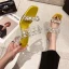 Chic / Beautiful Yellow Street Wear Pearl Womens Sandals 2021 7 cm Crystal Thick Heels Open / Peep Toe Sandals High Heels