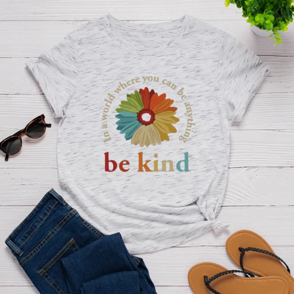 Casual Summer Black Cotton T-Shirts 2021 Scoop Neck Multi-Colors Flower Short Sleeve Women's Tops T-shirt