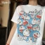 Summer Casual White Cartoon Printing T-Shirts 2021 Cotton Scoop Neck Short Sleeve Women's Tops