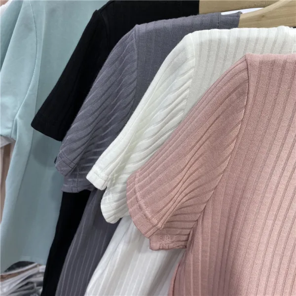 Summer Casual Grey Stripe Loose T-Shirts 2021 Scoop Neck Short Sleeve Women's Tops T-shirt