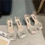 Charmant Rosa Abend Sandalen Damen 2021 Knöchelriemen Strass Schleife 5 cm Stilettos Peeptoes Sandaletten Hochhackige