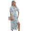 Summer Blushing Pink Street Wear Printing Maxi Dresses 2021 Scoop Neck Bow Sash Short Sleeve Tea-length Women Dresses