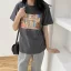 Casual Summer Cartoon Printing Grey Loose T-Shirts 2021 Cotton Scoop Neck Short Sleeve Women's Tops