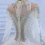 Luxury / Gorgeous High-end Ivory Glitter Beading Crystal Rhinestone Wedding Dresses 2021 Ball Gown High Neck Appliques Sequins 3/4 Sleeve Royal Train