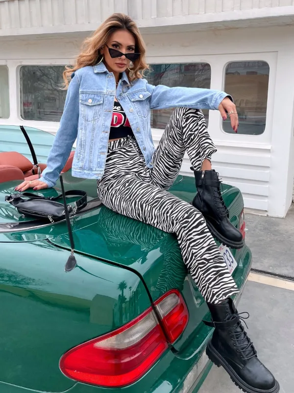 Fashion Summer Street Wear Casual Sky Blue Denim Coats & Jackets 2021 Lapel  Long Sleeve Women's Tops