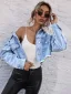 Mode Gatukläder Ocean Blå Denim Rockar & Jackor 2021 Covered Button Omslags Långärmad Damtoppar