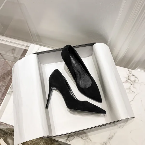Chic / Beautiful Black Suede Evening Party Pumps 2021 10 cm Stiletto Heels Pointed Toe Pumps High Heels
