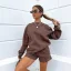 Bequemes Herbst Winter Freizeit Lindgrün Lose Sweatshirts Kurze Hose 2021 Rundhalsausschnitt Lange Ärmel Damen Oberteile