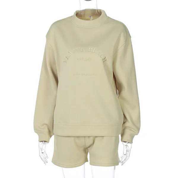 Comfortable Fall Winter Casual Mint Green Letter Graphic Sweatshirts Shorts 2021 Scoop Neck Long Sleeve Women's Tops