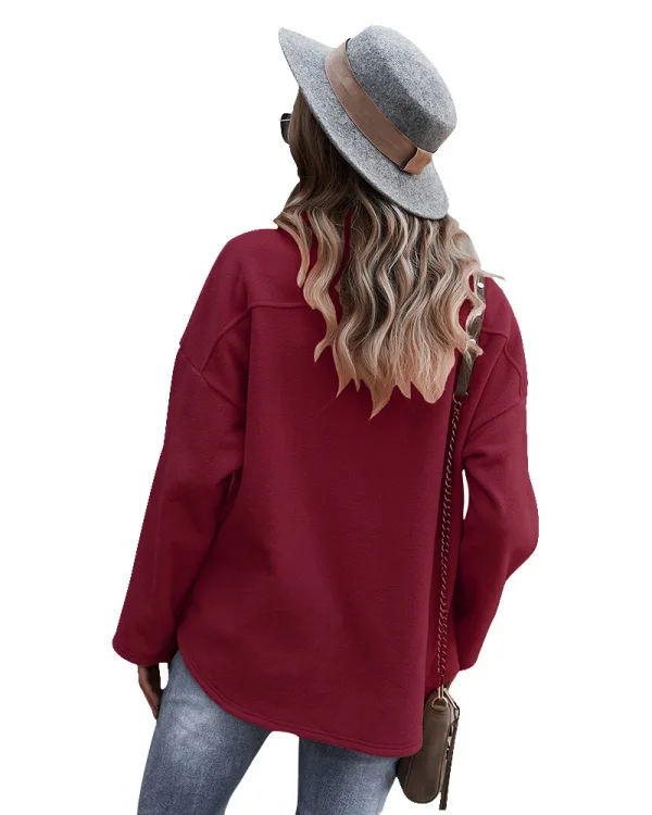 Comfortable Fall Winter Street Wear Beige Suede Regular Blouses 2021 Lapel  Long Sleeve Women's Tops