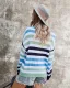 Mode Tomber Hiver Vêtement de rue Multi-Couleurs Bande Ample Chandails 2021 Coton Encolure Dégagée Manches Longues Hauts pour Femmes