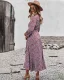 Bohemia Summer Beach Resort Wear Yellow Floral Maxi Dresses 2021 V-Neck Sash Bow Long Sleeve Tea-length