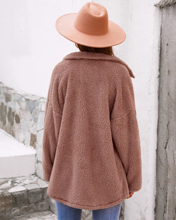 Fashion Fall Winter Suede Blushing Pink Street Wear Coats & Jackets Sweaters 2021 Buttons Lapel Long Sleeve Regular Women's Tops