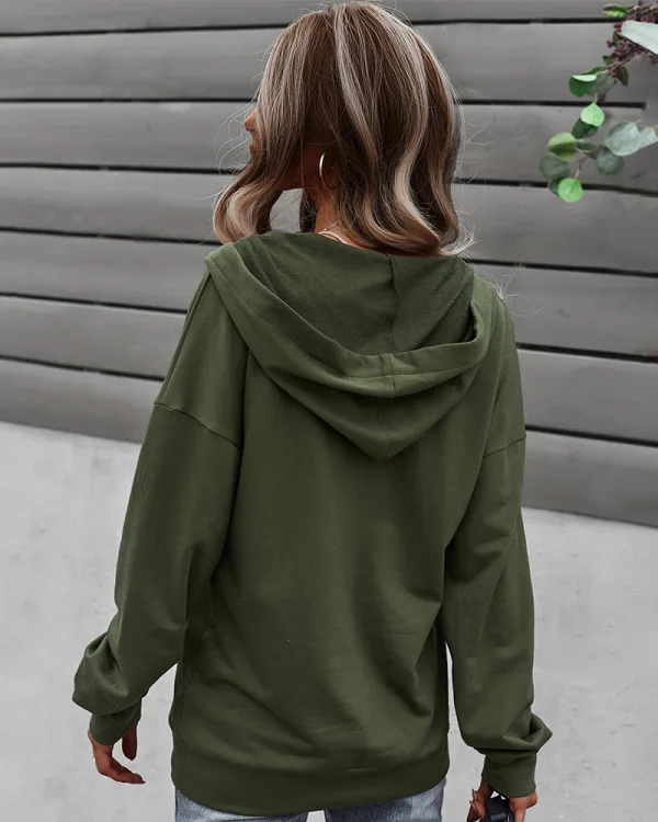 Désinvolte Tomber Hiver Gris Encapuchonné Sweats 2021 Boutons Manches Longues Femme Hauts
