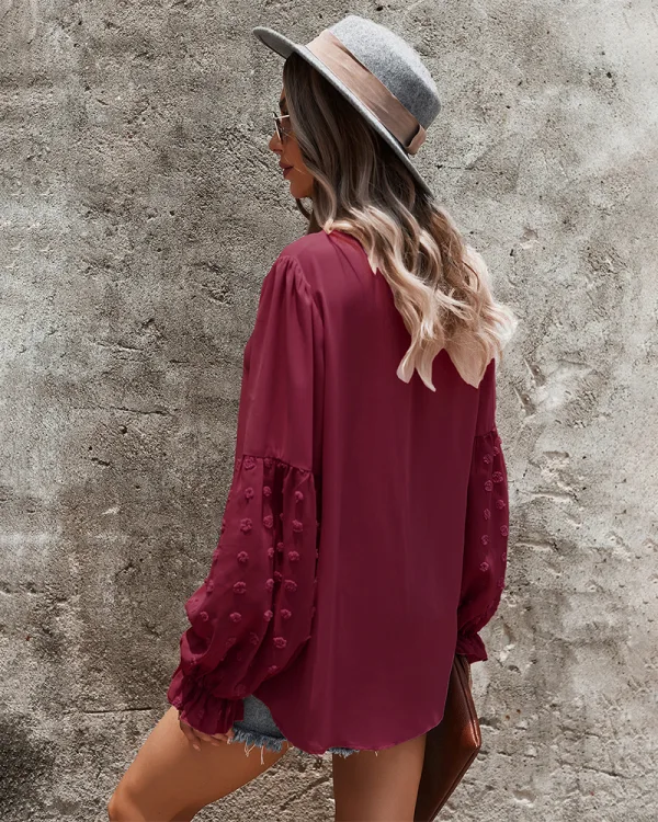 Mode Tomber Hiver Beige Désinvolte Blouses 2021 V-Cou Manches Longues Ample Femme Hauts