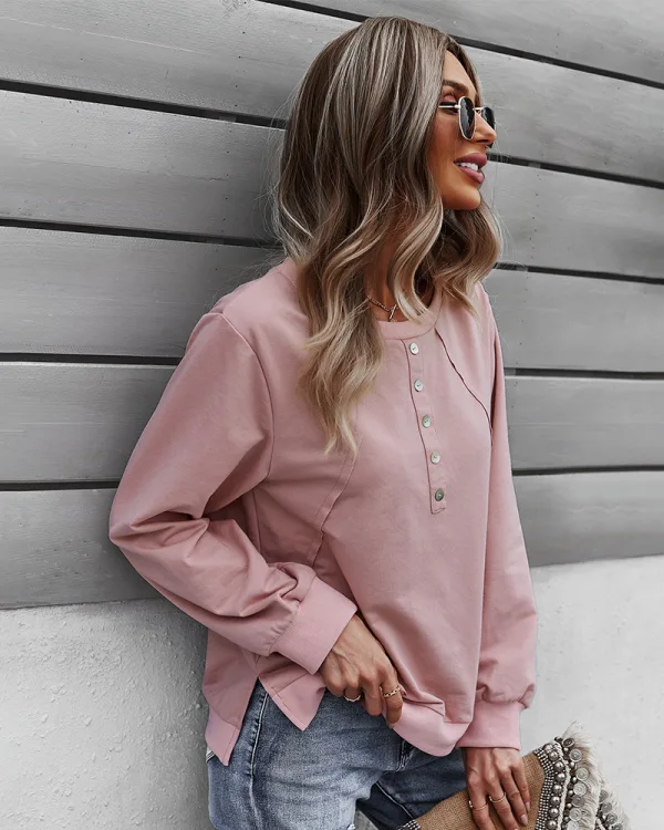 Herbst Winter Freizeit Beige Pullover 2021 Rundhalsausschnitt Schaltflächen Lange Ärmel Regulär Damen Oberteile