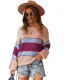 Chic / Beautiful White Fall Winter Casual Multi-Colors Striped Sweaters 2021 Cotton Scoop Neck Long Sleeve Loose Women Tops