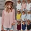 Fashion Spring Summer Blushing Pink Resort Wear Blouses 2021 V-Neck Long Sleeve Loose Women Tops