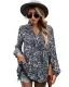 Mode Tomber Été Vêtements de vacances Blanche Floral Femme Hauts 2021 V-Cou Manches Longues Ample