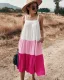 Chic / Beautiful Spring Summer Street Wear Ocean Blue Patchwork Women Dresses 2021 Spaghetti Straps Loose Sleeveless