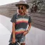 Fashion Spring Summer Candy Pink Street Wear Multi-Colors Striped T-Shirts 2021 Cotton Scoop Neck Loose Short Sleeve Women Tops